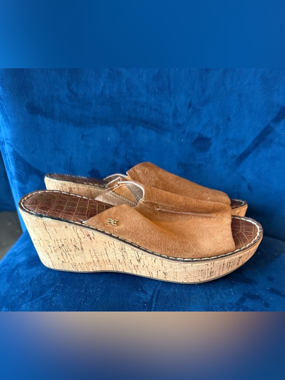 Sam Edelman Tan Suede Cork Wedge Slide Sandals